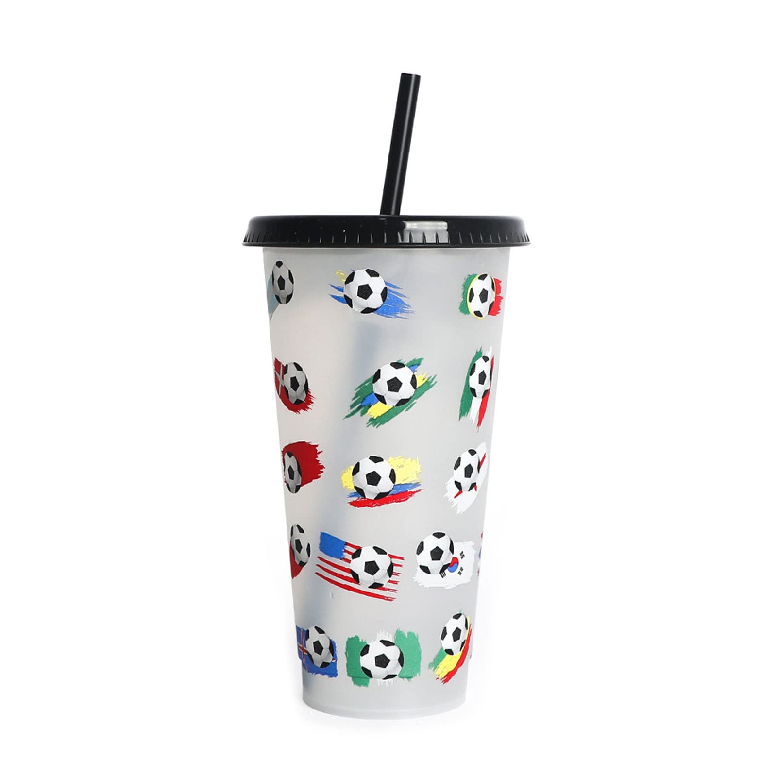 Cqeaz Black Reusable Football & Flag Plastic-Tumblers Portable Straw Cup With Lid Travel Mug Color-Changing Beverage Cup