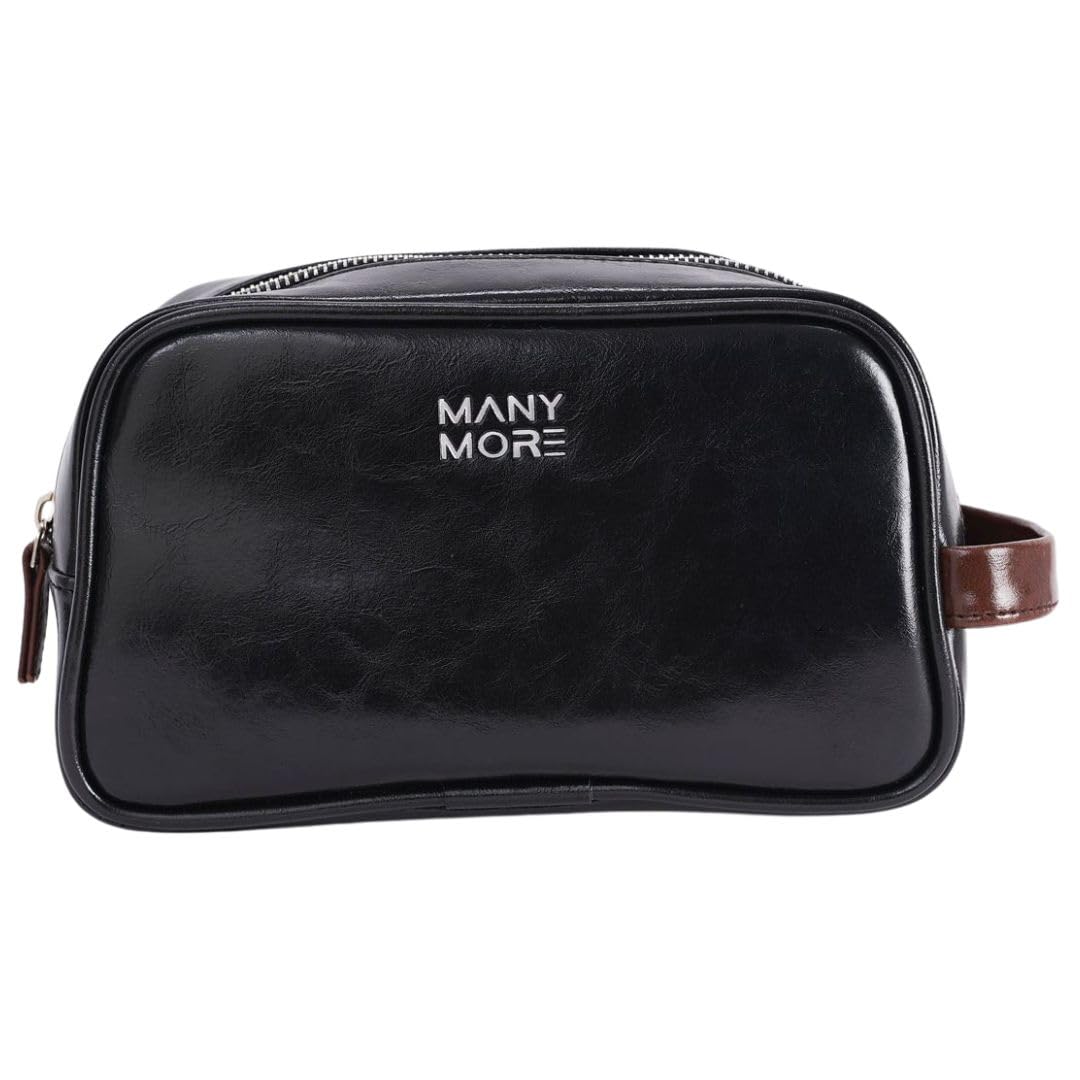 Premium Faux Leather Toiletry Bag for Unisex Hand Stitched Dopp Kit Shaving Vanity Case Spacious Travel Pouch with Convenient Zipper Closure Portable and Water-Resistant (Black)-image-20