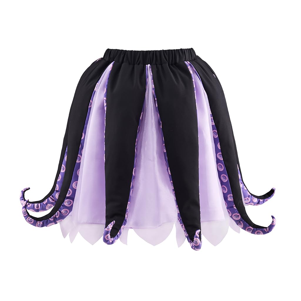 Saniplaycos Costume de sorcière de mer noir et violet avec tutu, pieuvre, tentacule, pour femme adulte