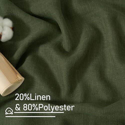 LAMIT Kitchen Semi Sheer Linen Curtains 24 Inch Long, Light Filtering Panels Back Tab and Rod Pocket Neutral Drapes for Cafe/Bathroom/Small Window, Olive Green, 2 Panels, 34 x 24 Inch