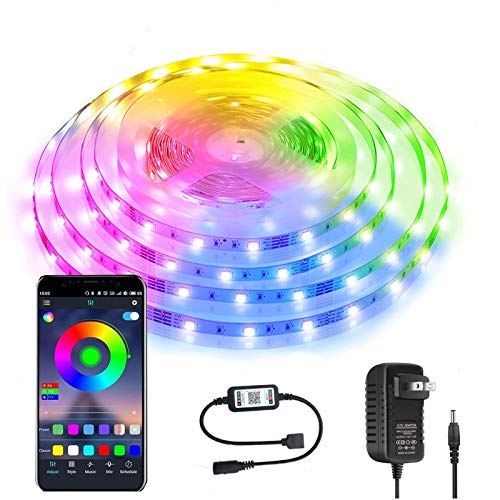 LED Strip Lights for Bedroom and TV, RGB Color Changing Rope Lights That Sync with Music, 16.4ft Bluetooth App Remote Control Party Light Strip for Birthday Wedding Christmas Thanksgiving Halloween