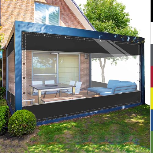 HQQMNY Transparent Tarpaulin With Eyelets - 0.5 mm Waterproof Outdoor Curtains, 560 g/m² PVC Weatherproof Fabric Rain Cover for Gazebo and Tent