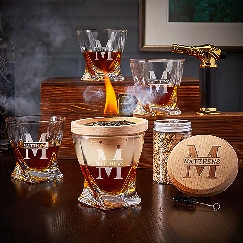 Whiskey Smoker Kit with Torch and Custom Twist Glasses - 9pc Halo Personalized Whiskey Smoker Set