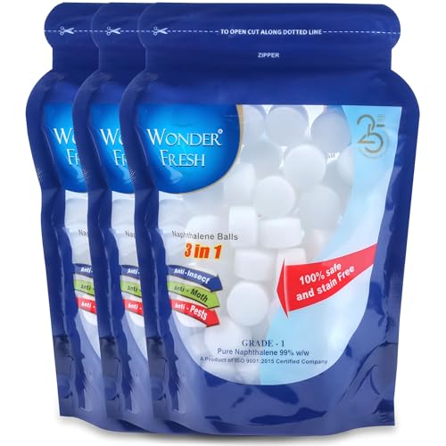 Image of Naphthalene Balls | Phenyl Goli | Mothballs for Home & Commercial Use | Naphthalene Balls for Wardrobe, Bathroom, Bookselves, Drawers, Wash Basin - 500g (Pack of 3) White