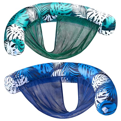 SLOOSH Pool Floats Chairs Adult,2 Packs Inflatable Noodle Chair with Sling Soft Fabric,Floating Pool Float Lounge Water Swimming Floaties for Party Summer Water Fun(Tropical Leaves)