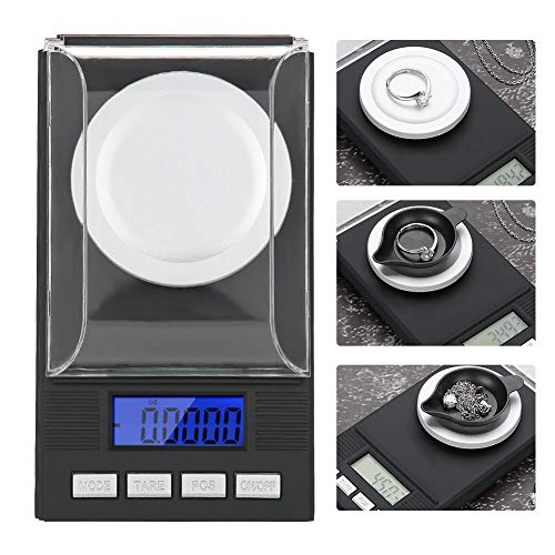 Bilancia Precisione 0,001g, Bilancia di Precisione Digitale Tascabile 50g/0,001g, Bilancia per Gioielli, con Pesi di Calibrazione e Pinzette per Laboratorio, Cucina, 15,5 × 8 × 2 cm