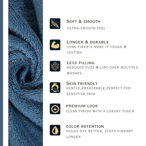 Image of Arvind 100% Cotton Towels for Bath | Towels for Bath Large Size | 500 GSM Bath Towel - Soft & Absorbent | 4 Piece Bath Towel for Men /Women | Urban Comfort | 70 cm x 140 cm - Dark Blue