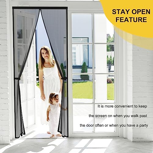 Magnetic Screen Door for 48 x 80 Inch French Door, Screen Itself Size: 50" x 81", Glass Sliding Door Heavy Duty Screen Door Mesh Curtain Keeps Bugs Out for Patio, Sliding Or Large Door