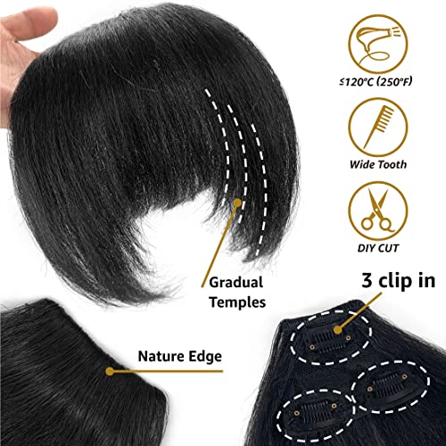 Uamy Hair Yaki Straight Ponytail Extensions With Bangs For Black Women Black Synthetic Kinky Straight Wrap Around Magic Paste Ponytail With Bangs Natural Looking Hair Hairpiece For Daily Party Use thumb #4
