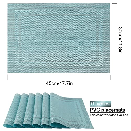 Image of FGSAEOR Placemats,Table Place Mats for Kitchen Dining, Heat-Resistant Anti-Skid Stain Washable PVC Table Mats, Easy to Cleaning Woven Vinyl Dinner Mats (Blue, 6 Pack)