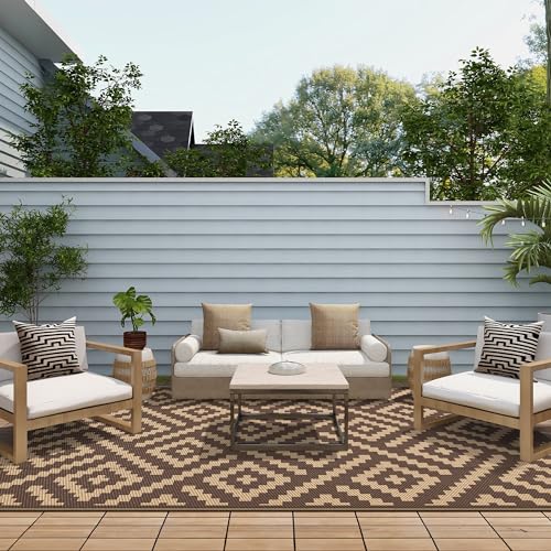Image of GENIMO Outdoor Rug, Waterproof Plastic Rugs for Patio, 6'x9' Coffee Brown