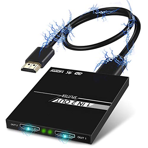 4K HDMI Splitter 1 in 2 Out, NewBEP Ultra Thin HDMI Converter Amplifier Switcher Box for PS4, Xbox, Apple Tv, Stb, Blu-Ray DVD Players and More