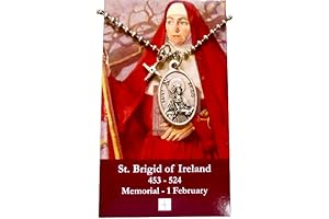 St Brigid Of Kildare Medal Necklace With Prayer Card