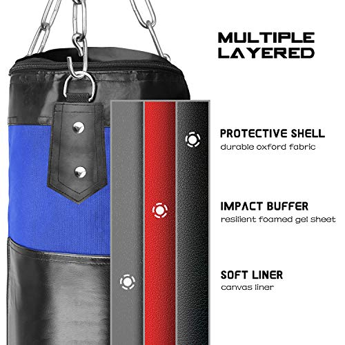 Luniquz Punching Bag for Kids Adults, Unfilled Hanging Boxing Bag with Mount Set for MMA Muay Thai Sparring, 31" in Blue