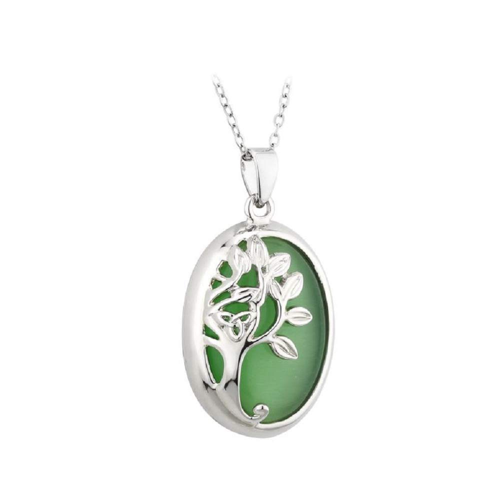 TaraSolvar Green Necklace Cat Eye Tree of Life Sterling Silver Made in Ireland