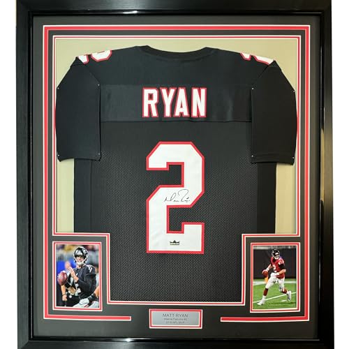 Framed Facsimile Autographed Matt Ryan 35x39 Atlanta Black Retro Reprint Laser Auto Football Jersey