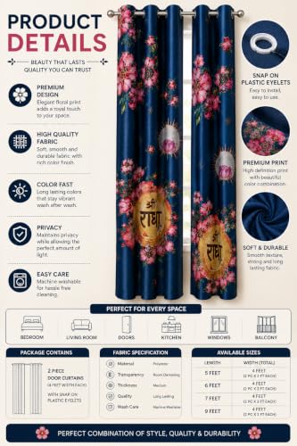 Image of Shri Radha HD Digital Eyelet Curtain| Temple Home Decor| 5Ft 1pc