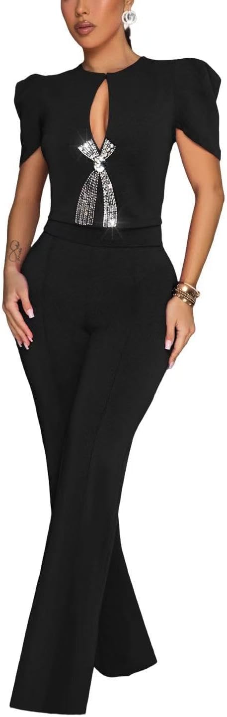 Sunlips elegant,sexy,high waisted,Women fashionable,wide leg pants,club business party button jumpsuit - Image 2