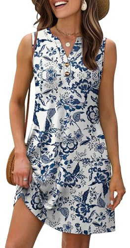 Image of XIEERDUO Summer Dresses for Women 2026 Beach Vacation Clothes V Neck Button Sundresses with Pockets