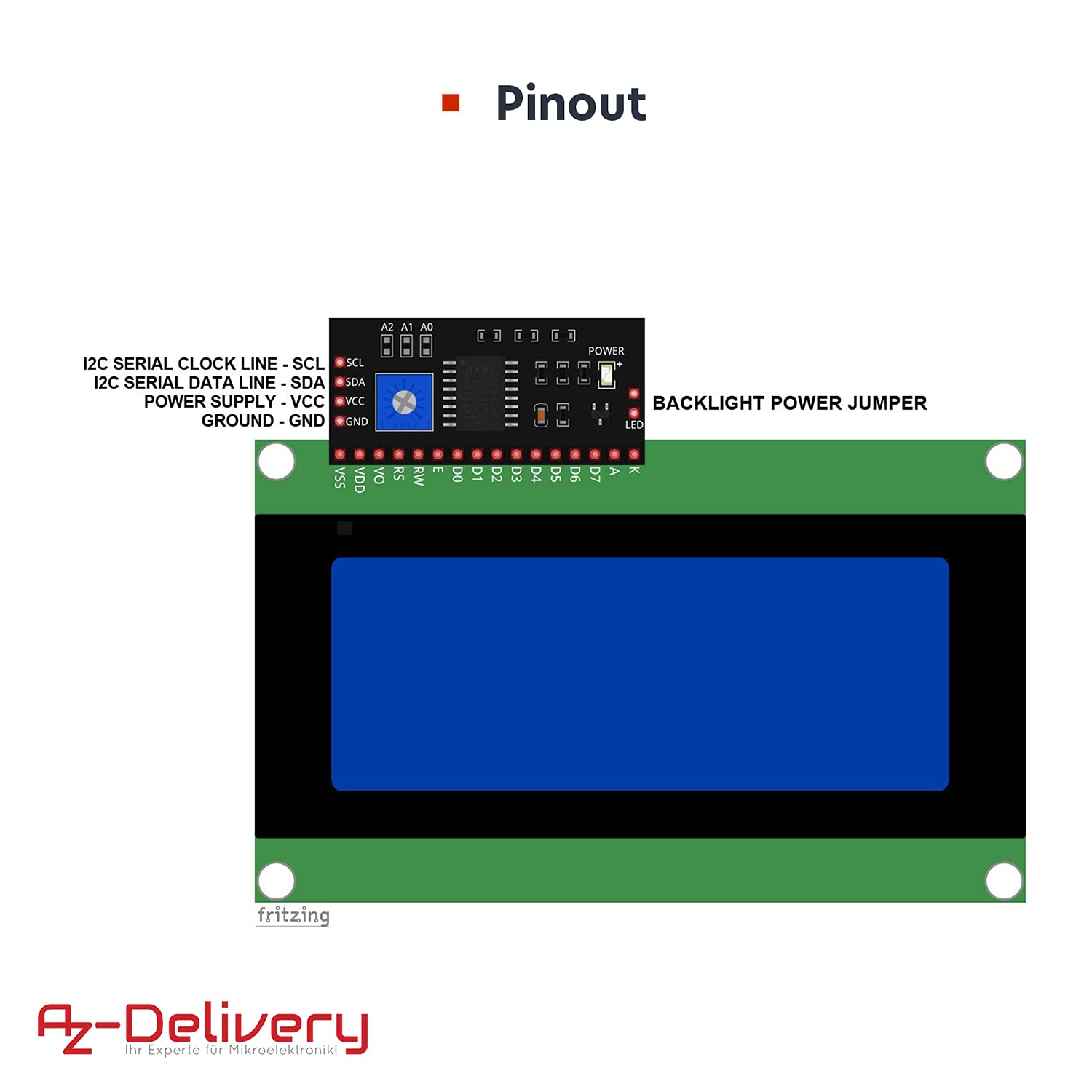 AZDelivery HD44780 2004 LCD Display Bundle Blue 4x20 znaków z interfejsem I2C kompatybilny z Arduino i Raspberry Pi w tym E-Book!