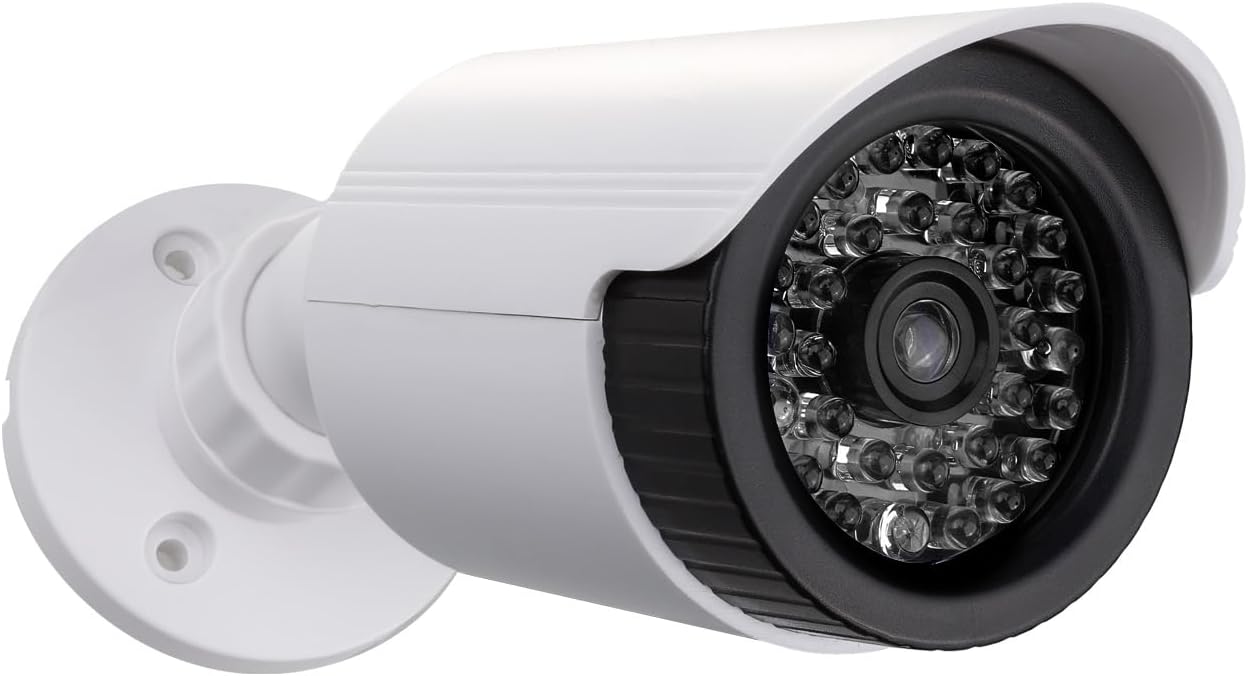 Maclean IR1800 Dummy Camera Flashing LED IP44 | Outdoor and Indoor Adjustable Bracket Warning Sticker Effective Preventive Protection (2, White)