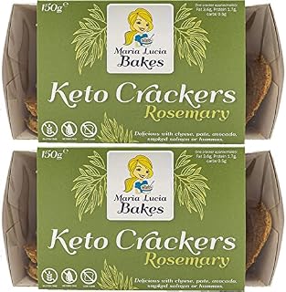 Keto Crackers with Rosemary & Garlic 2x150g - Only 1g Carbs / 2 Crackers - Made from Almond Flour - High Protein, Low Carb Snack, Gluten & Sugar Free