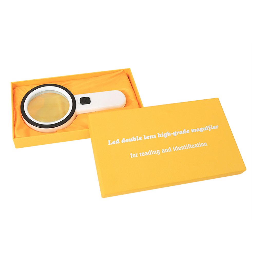 10-fache LED-Handlupe mit Lichtleselupe, doppelte optische Glaslinse, Lupe mit 12 LED, 1 UV-Licht für Bücher, Zeitung, Schmuck, Münzen, Stempel, Hobbyhandwerk