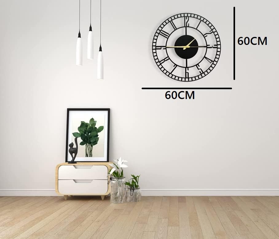 Image of Stylish Metal Analog Wall Clock for Living Room, Bedroom, Office, Kitchen, Home and Hall | Antique Fancy Big Size Modern Wall Watch for Home Decor (Style-2, 60CM)