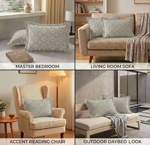 Image of VAS COLLECTIONS Cotton Pillow Cover Set of 2 (17x27 Inches) | Ultra Soft Breathable Pillow Cases for Bed | Skin Friendly, Fade Resistant & Comfortable Pillow Covers for Bedroom Decor (Grey & White)