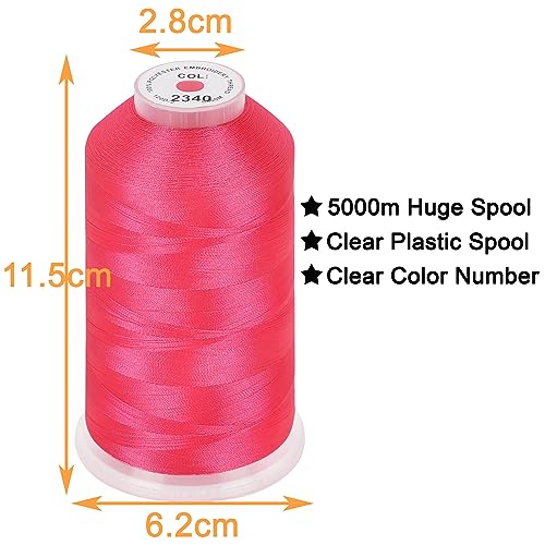 Image of New brothread - Single Huge Spool 5000M Each Polyester Embroidery Machine Thread 40WT for Commercial and Domestic Machines - Neon Rose