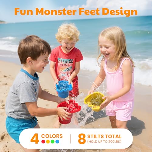 Image of IROO Balancing Stilts for Kids, 4 Pairs Walking Monster Feet for Balance and Coordination, Toys for Girls & Boys Age 4-10 Years Old Indoor or Outdoor Play (8 Total)