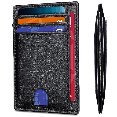 AMEHA Portefeuille pour des Hommes en Réel Cuir Véritable, particulièrement Confortable et Extra Stable Blocage Porte Carte de Crédit RFID (Mince Noir)