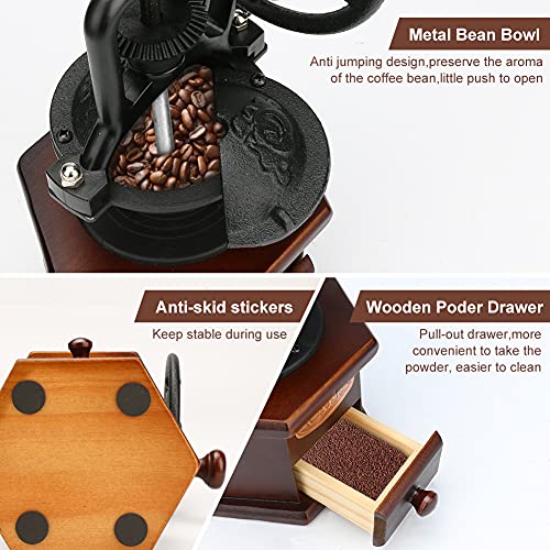 Handmatige koffiemolen vintage koffiezetapparaat van hout, verstelbaar, met verzamellade, perfect voor Drip Coffee Espresso French Press (26 cm x 12 cm) - Image 5