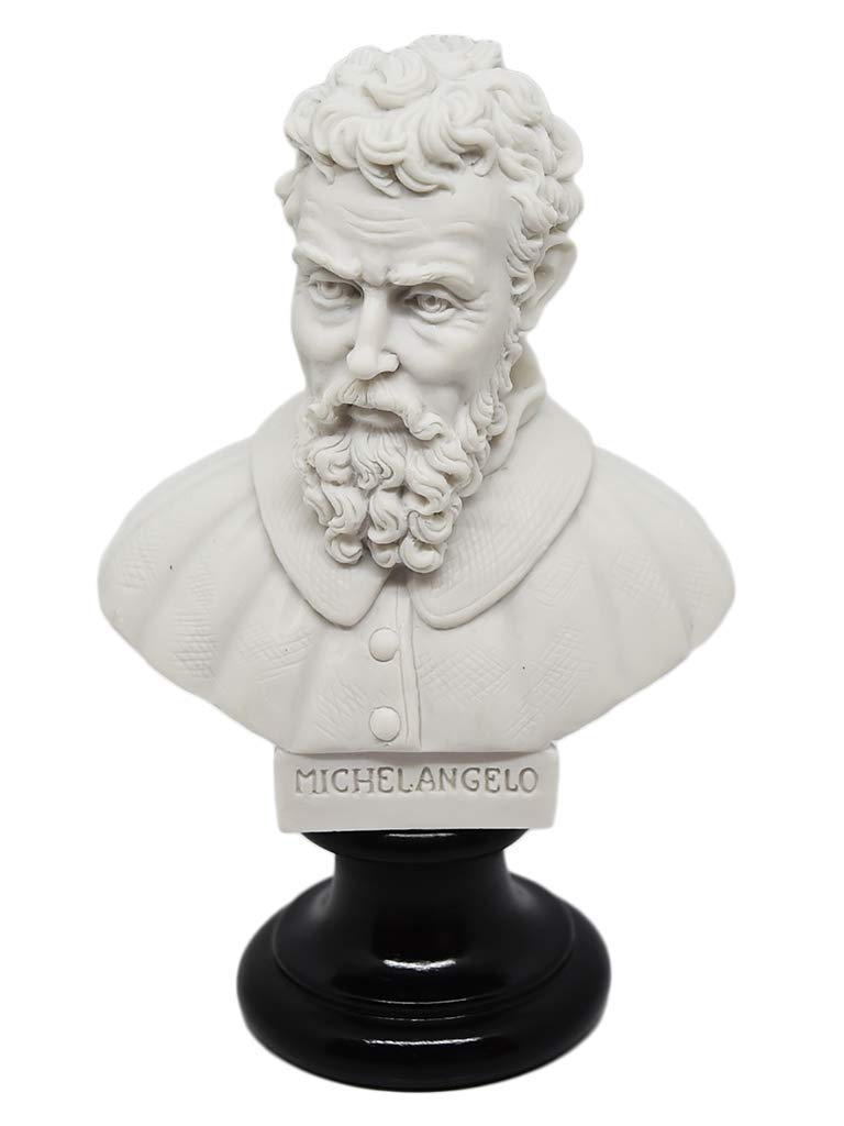 Büste der berühmten Figuren, Reproduktion aus Marmor und Harz, lackiert, Höhe 15 cm, Gewicht ca. 350 g. (Michelangelo Buonarroti-Naturweiß)