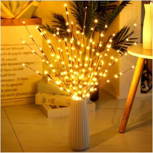 Image of DK177 4 Pack Led Branch Light Battery Operated Lighted Branch Vase Filler Willow Tree Artificial Little Twig Power Brown 30 Inch 20 LED for Home Romantic Decoration, Warm White