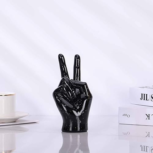 Miniatura 3 de LCCCK Letrero dorado de la paz, escultura creativa de mano, estatua de decoración de escritorio, letrero de resina funky decoración del hogar, gesto