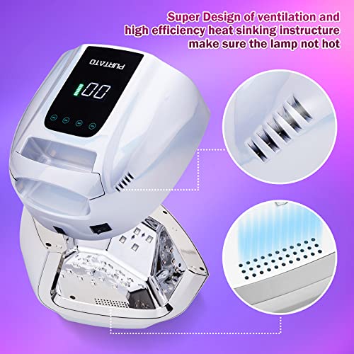 Image of PURTATO Professional Rechargeable 96W UV LED Portable Cordless UV Light for Nail Lamp Machine with Removable Stainless Steel Bottom,4 Timer Setting and Smart Sensor Nail Dryer (Plating Silver)