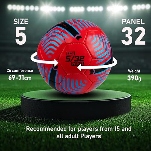 Image of WHACKK Football Soccer Ball Hand Stitched for Practice & Training - Original PVC Waterproof. 3 Layered Ideal Sports Ball for All Ages on Ground, Grass and Turf (Size 5, Red)