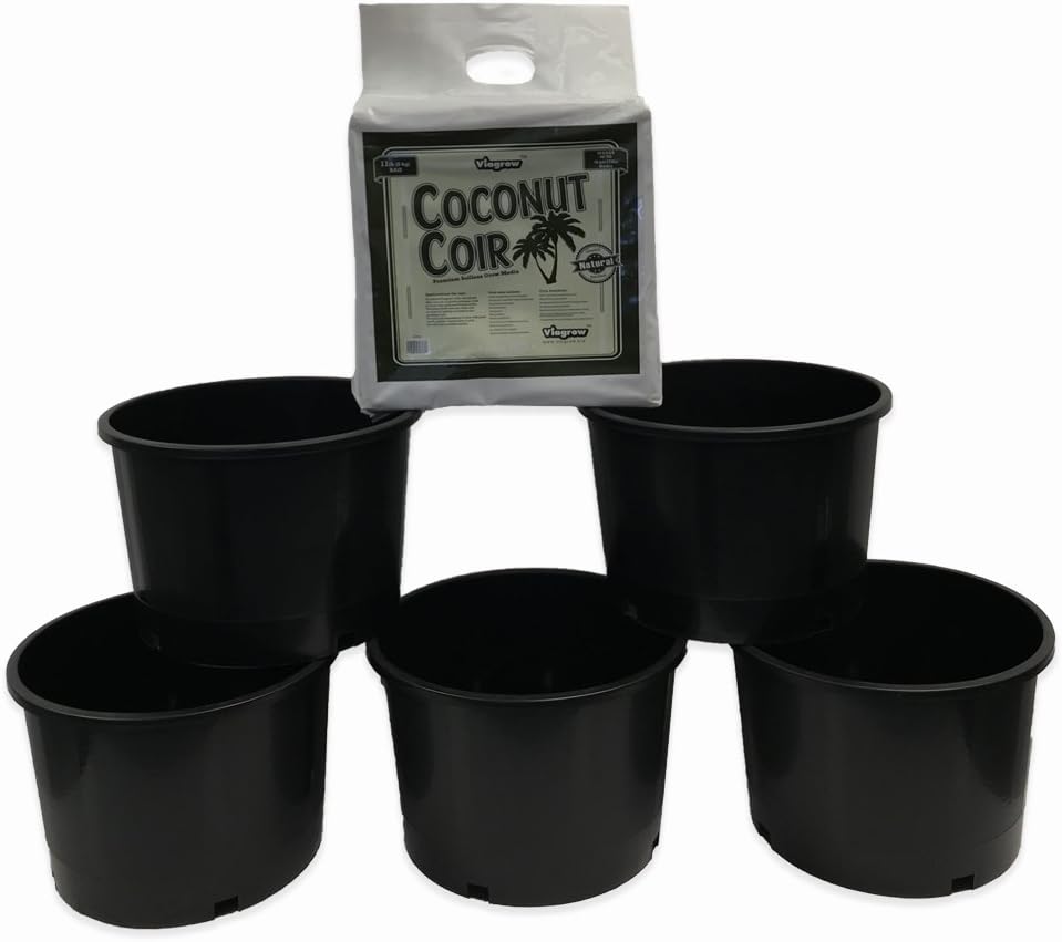 Viagrow 5 gal Container garden Nursery Pots 5 Pack and Coir Kit. Patio, Lawn & Garden