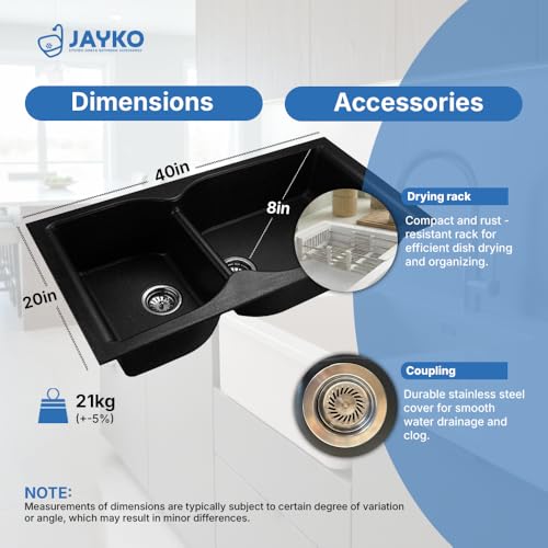 Image of JAYKO Quartz Acrylic Kitchen Sink for Modular Kitchen | Granite Finish, Scratch & Heat Resistant | Easy to Clean & Stylish Sink for Home (SI, 40x20in)