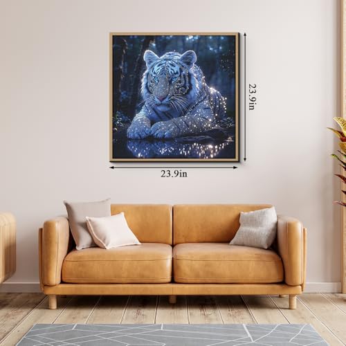 Puzzles para adultos PPuzzling 1000 piezas, Escena de bosque azul brillante, Rompecabezas de animales de fantasía Tigre blanco miniatura 4