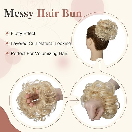 Elailite Hair Buns Scrunchy Updo HairPiece Hair Extensions Donut Chignons, 100% Real Remy Human VOLUMINOUS Curly Wavy Messy - Image 4