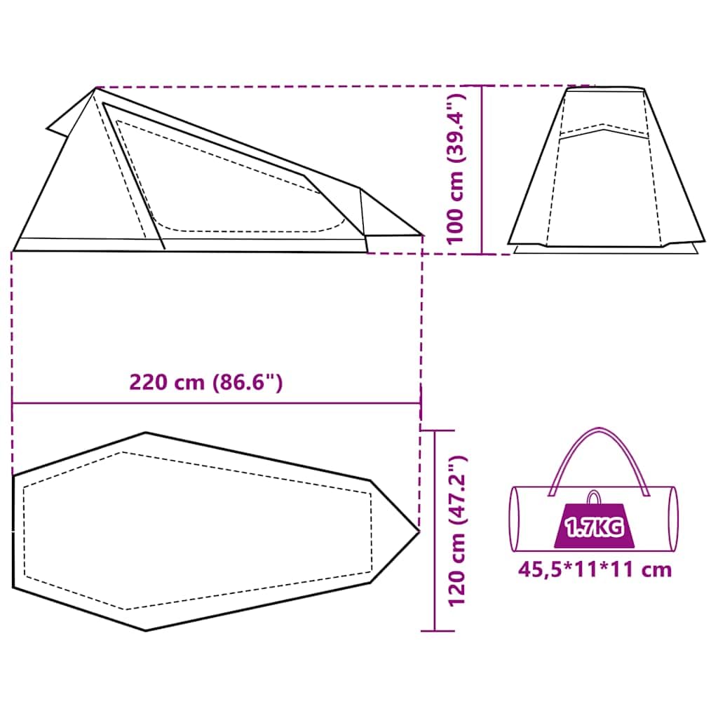 vidaXL Tente de Camping Tunnel 1 Personne Imperméable Abri Jardin Terrasse