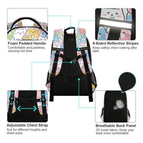 KLL Colorful Cartoon Cats Designed c backpack for kids with chest clip book bags for women mochilas para ni?a4