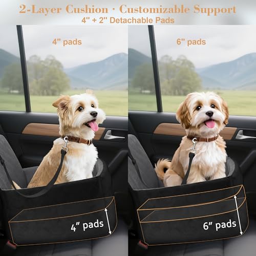 Dog Car Seat for Small/Medium Dogs,Pet Dog Booster Car Seat Puppy 15-35 lbs with Soft 4+2in Detachable Pads Detachable Elevated Cushion and Washable Cover Safety Belt Storage Pockets Easy to Install - Image 6