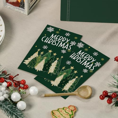 Horaldaily 100 Christmas Disposable Paper Decorative Guest Napkins, Green Merry Christmas Tree Snowflakes Hand Towel for Party Lunch Dinner Kitchen Bathroom Decoration – Image 4