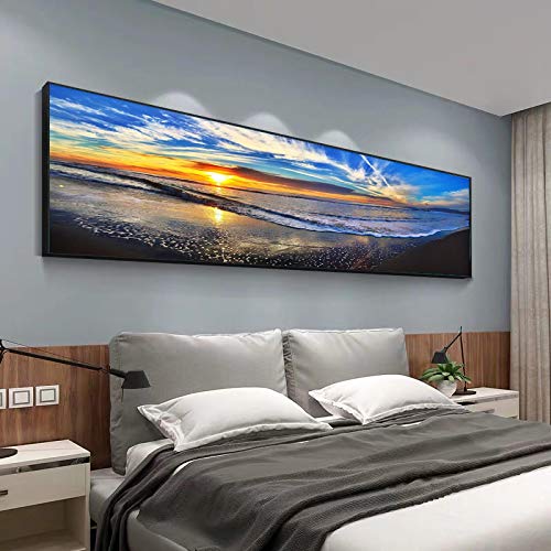 Gran tamaño moderno clásico cielo azul puesta de sol mar paisaje arte lienzo pinturas pared arte imágenes para sala de estar decoración 20x80cm (8x31in) sin marco Cover