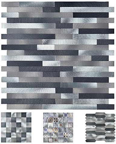 Art3d 10-Sheet Metal Peel and Stick Tile Backsplash for Kitchen, 12x12, Matt Black, Gray, White