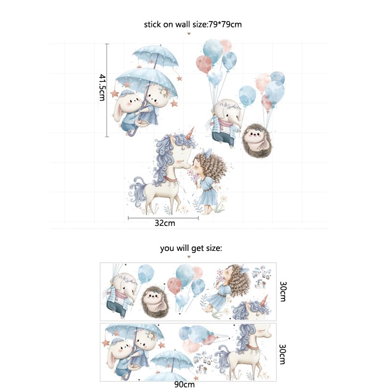 Image of Adorable Wall Sticker of Unicorn Princess Animals and Balloons Kids and Baby Room Decoration Wall Decals Decorative Wall Decor
