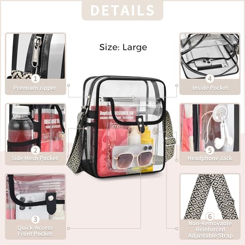 Image of SPODEARS Clear Crossbody Bag for Stadium, Concert, Festival & More - Adjustable Shoulder Strap & Bottle Holder